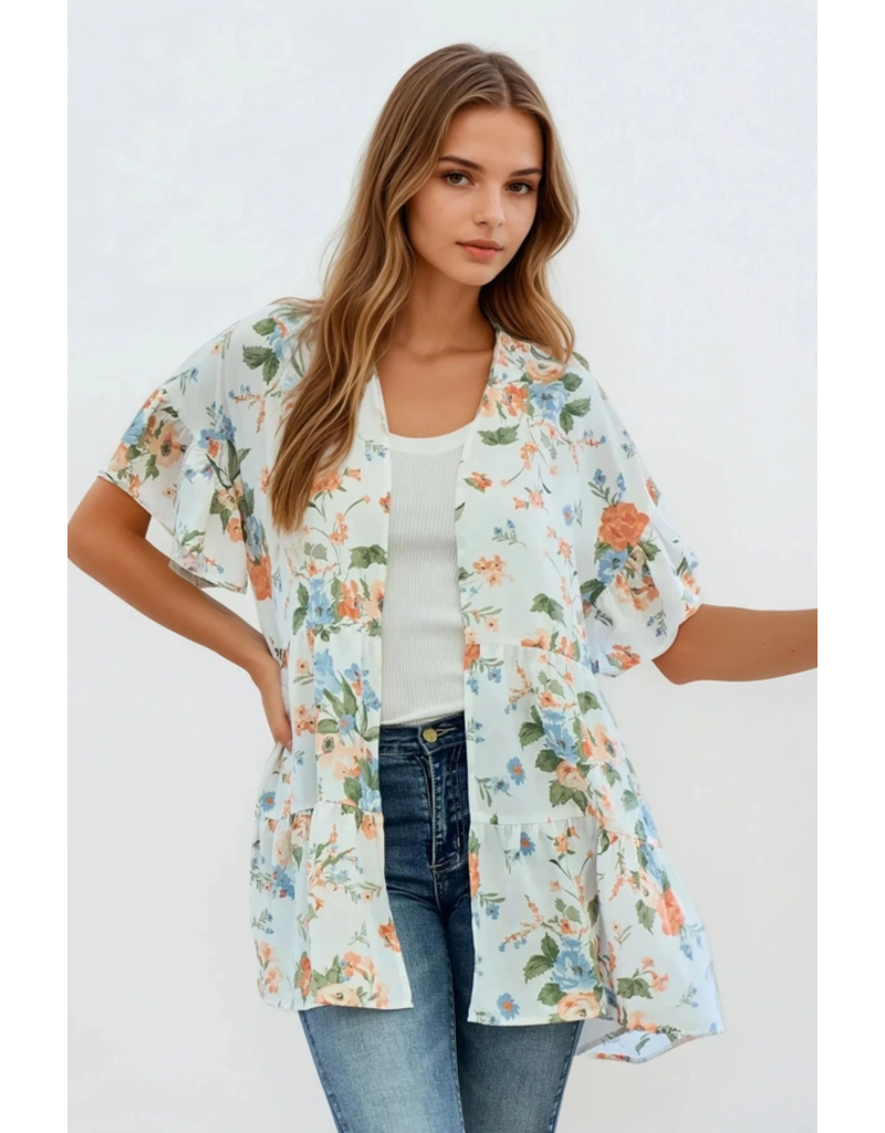 Off White Floral Tiered Kimono (S-L)