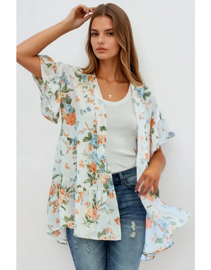 Off White Floral Tiered Kimono (S-L)