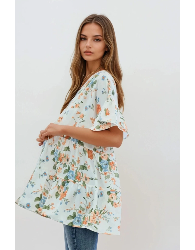Off White Floral Tiered Kimono (S-L)