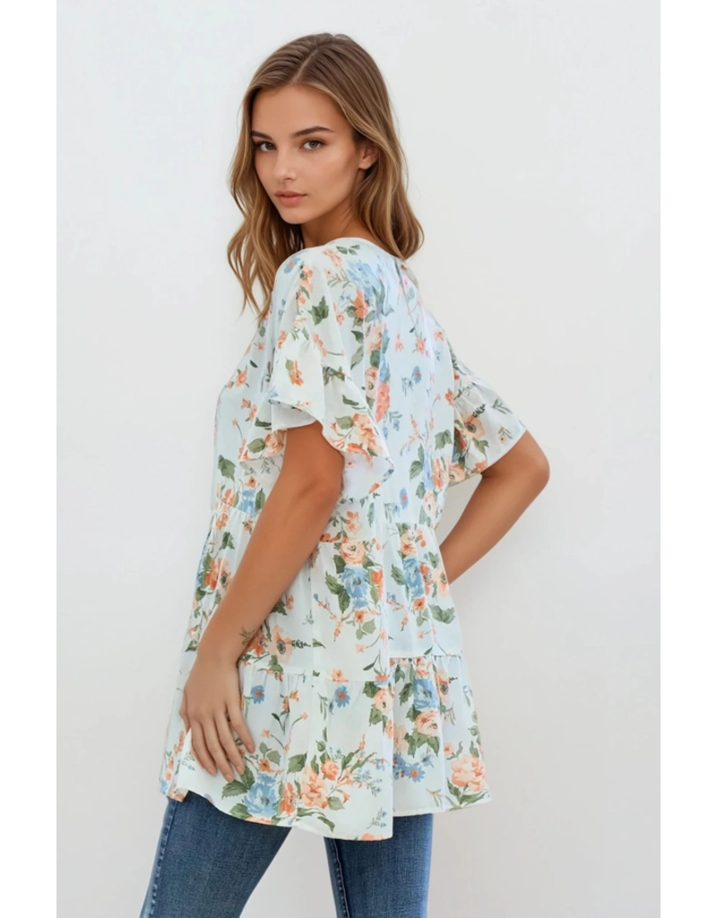 Off White Floral Tiered Kimono (S-L)