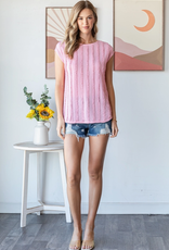7th Ray Pink Textured Cap Sleeve Blouse  (S Only)