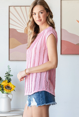 7th Ray Pink Textured Cap Sleeve Blouse  (S Only)