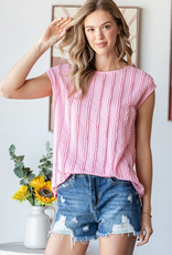 7th Ray Pink Textured Cap Sleeve Blouse  (S Only)