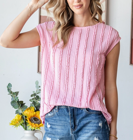 7th Ray Pink Textured Cap Sleeve Blouse  (S Only)