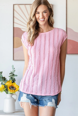 7th Ray Pink Textured Cap Sleeve Blouse  (S Only)