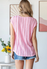 7th Ray Pink Textured Cap Sleeve Blouse  (S Only)