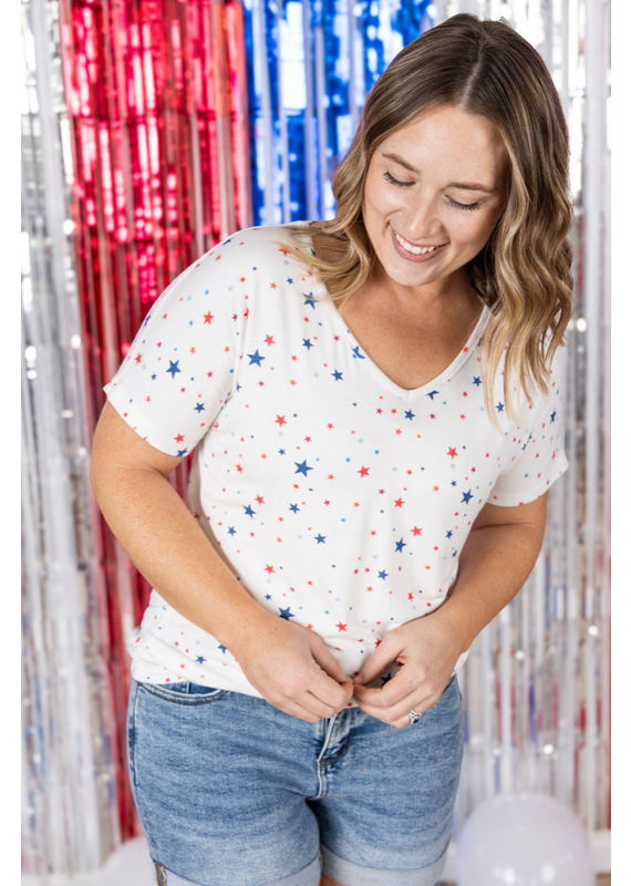 Michelle Mae MM White Liberty Stars Chloe Tee (S-XL)