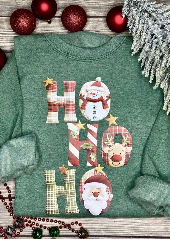 Gildan *Pre-Order* Heathered Green Faux Quilted Hohoho Crew (S-3XL)