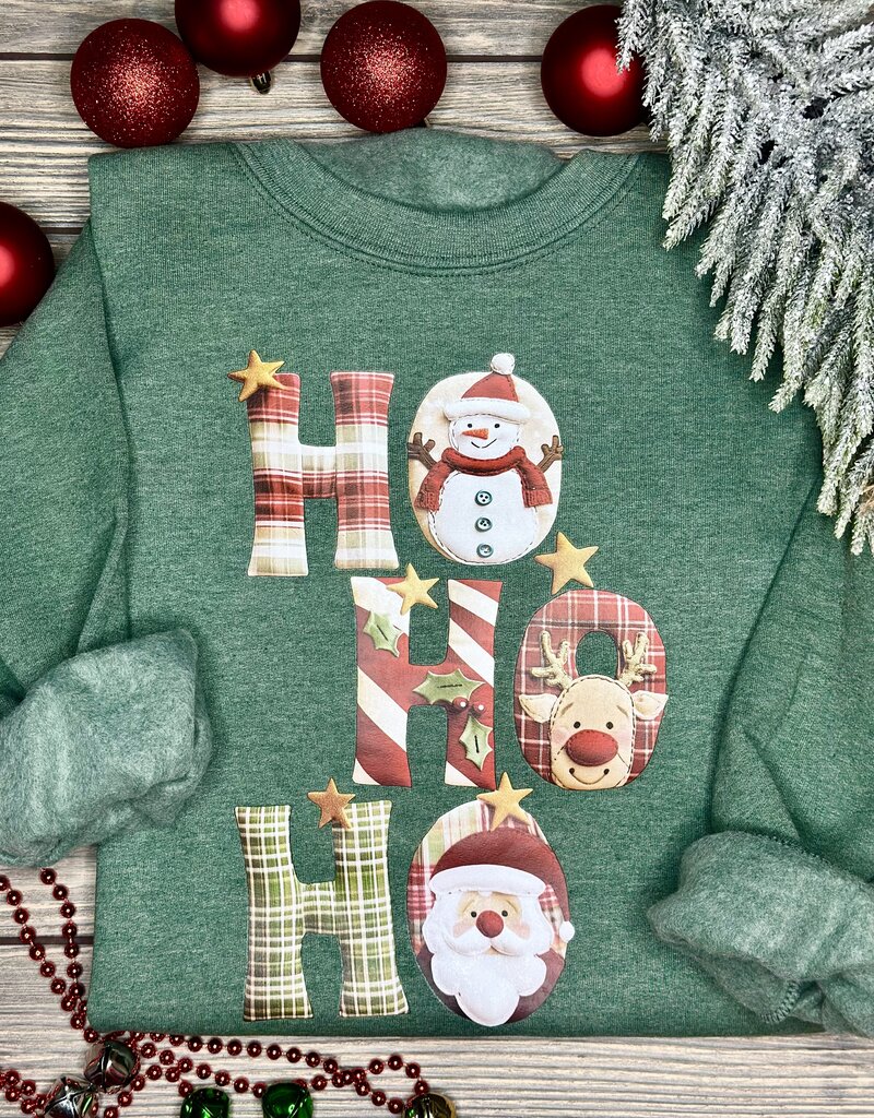 Gildan *Pre-Order* Heathered Green Faux Quilted Hohoho Crew (S-3XL)