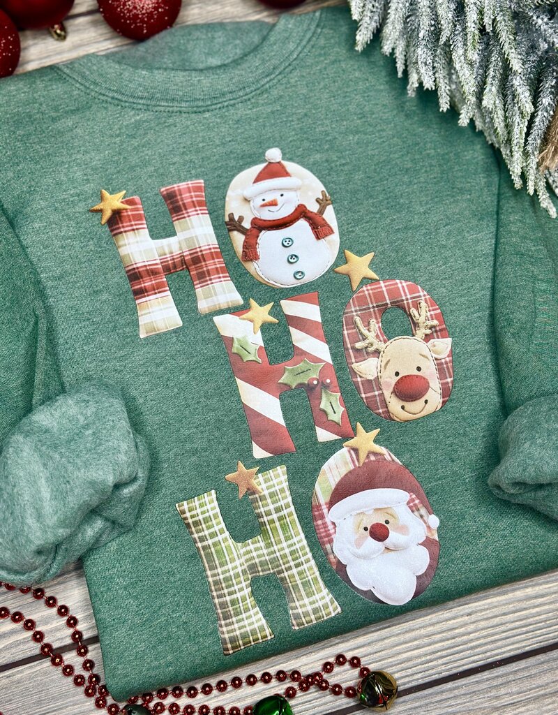 Gildan *Pre-Order* Heathered Green Faux Quilted Hohoho Crew (S-3XL)