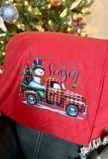 Gildan Red Snowman Checkered Truck Fleece Blanket