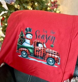 Gildan Red Snowman Checkered Truck Fleece Blanket