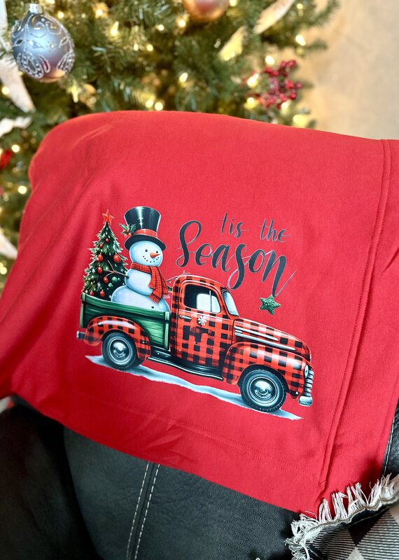 Gildan Red Snowman Checkered Truck Fleece Blanket