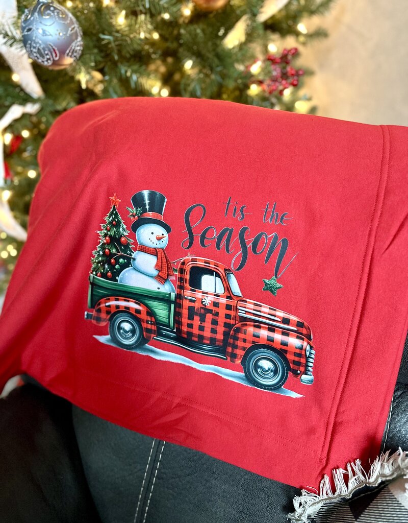 Gildan Red Snowman Checkered Truck Fleece Blanket
