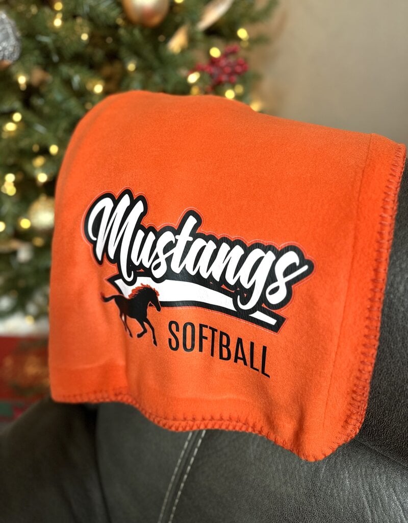 Designs by LTB "Mustangs Softball" Orange Fleece Blanket