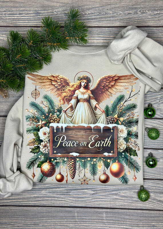 Gildan Beige Peace on Earth Crew (L Only)