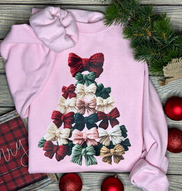 Gildan *Pre-Order* Pink Faux Yarn Bow Tree Crew (Adult & Youth)