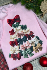 Gildan *Pre-Order* Pink Faux Yarn Bow Tree Crew (Adult & Youth)