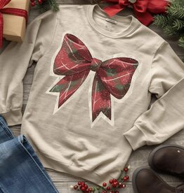 Gildan *Pre-Order* Beige Big Plaid Bow Crew (S-3XL)