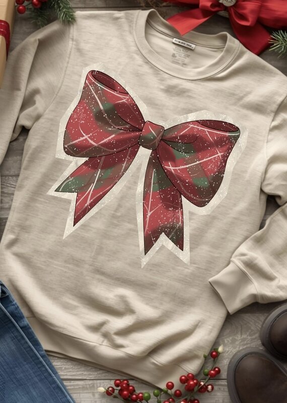 Gildan *Pre-Order* Beige Big Plaid Bow Crew (S-3XL)