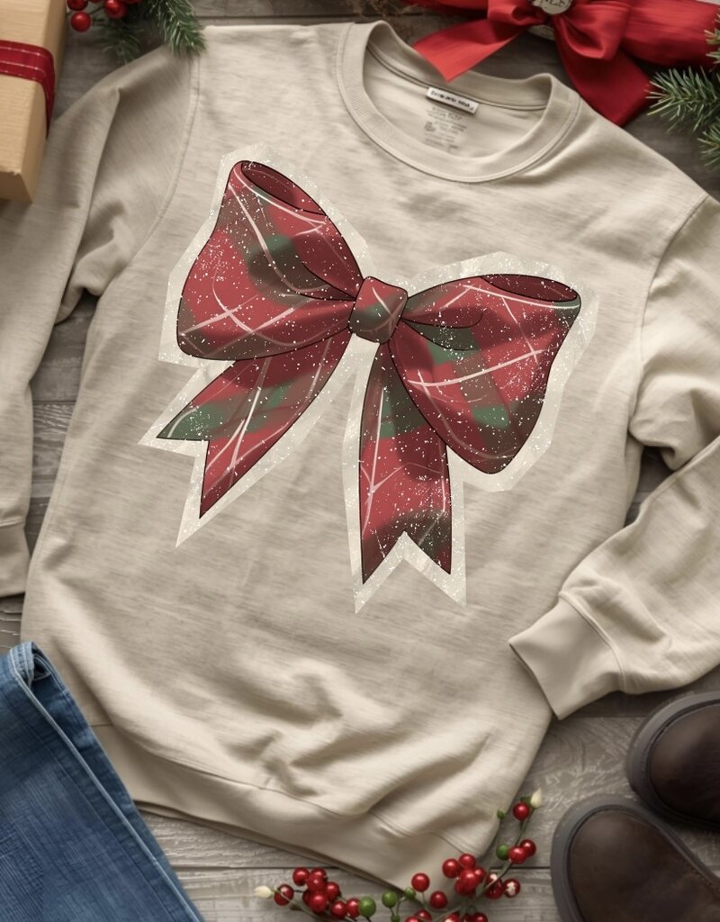 Gildan *Pre-Order* Beige Big Plaid Bow Crew (S-3XL)