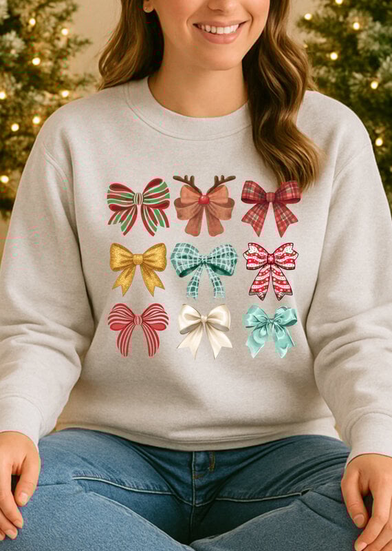 Gildan *Pre-Order* Gray Holiday Bow Collage Crew (S-3XL)