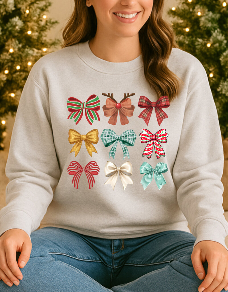 Gildan *Pre-Order* Gray Holiday Bow Collage Crew (S-3XL)