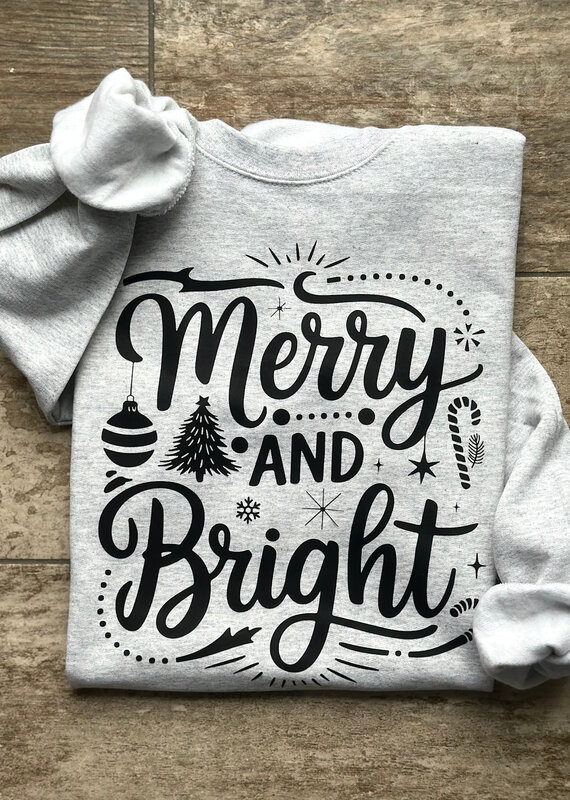 Gildan *Pre-Order* Gray Merry & Bright Crew (S-3XL)