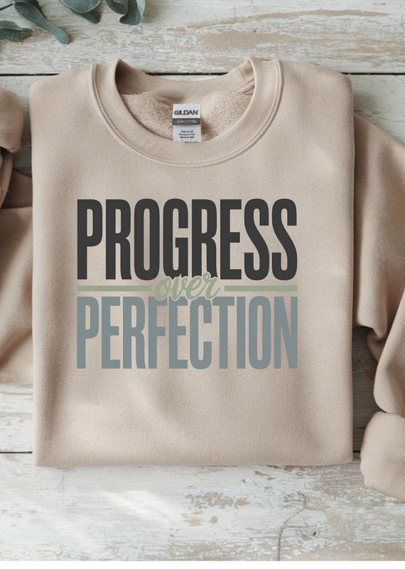 Gildan Progress Over Perfection Sand Crew (S-3XL) *Pre-Order Closes on 1/8/26*