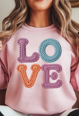 Gildan Pink Faux Crochet LOVE Crew (S-3XL) *Order before 2/4/26*
