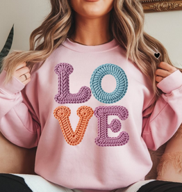 Gildan Pink Faux Crochet LOVE Crew (S-3XL)