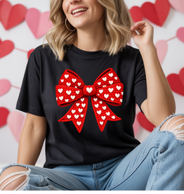 Gildan Black Faux Crochet Bow Tee (S-3XL) *Order before 2/4/26*