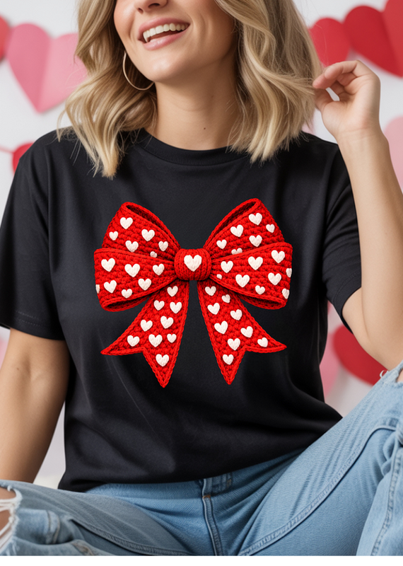 Gildan Black Faux Crochet Bow Tee (S-3XL) *Order before 2/4/26*