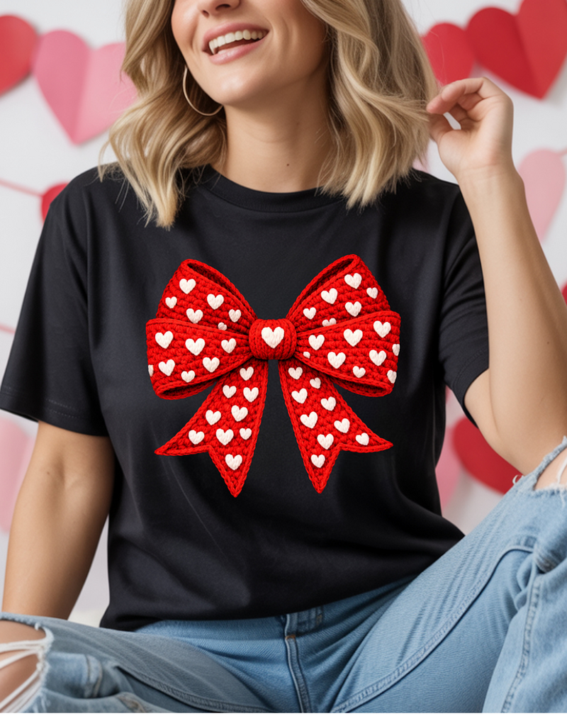 Gildan Black Faux Crochet Bow Tee (S-3XL) *Order before 2/4/26*