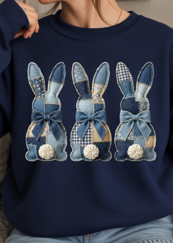 Gildan Patchwork Easter Bunnies Navy Crew (S-3XL)