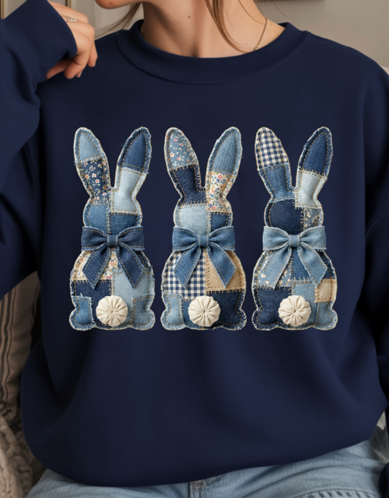 Gildan Patchwork Easter Bunnies Navy Crew (S-3XL)