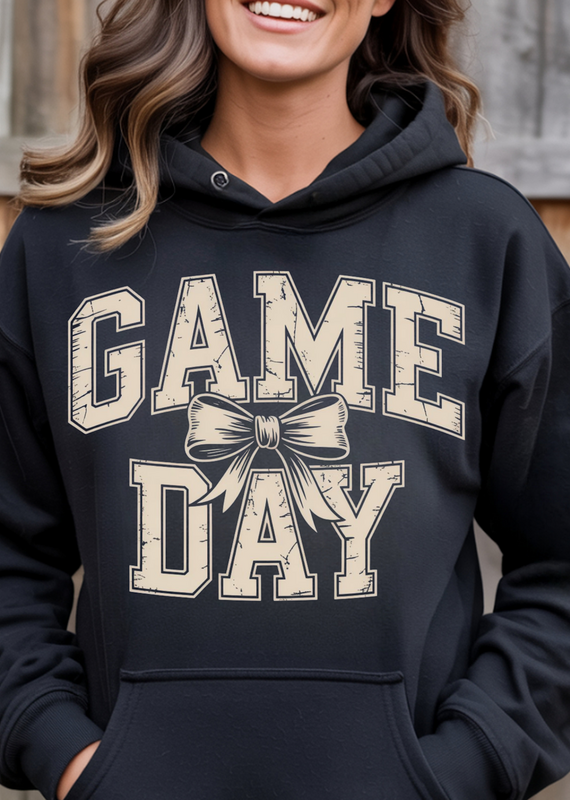 Gildan Distressed Game Day Bow Black Hoodie (S-3XL)