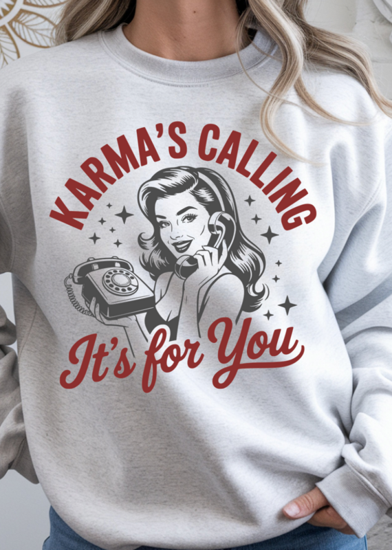 Gildan Karma is Calling Ash Crew Sweatshirt (S-3XL)