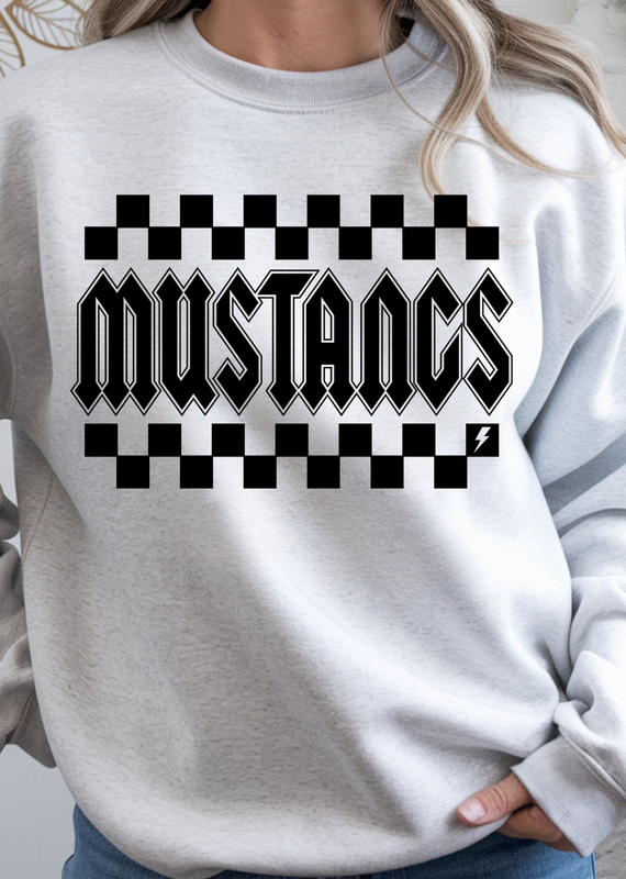 Gildan Checkered Mustangs Ash Gray Crew (S-3XL)