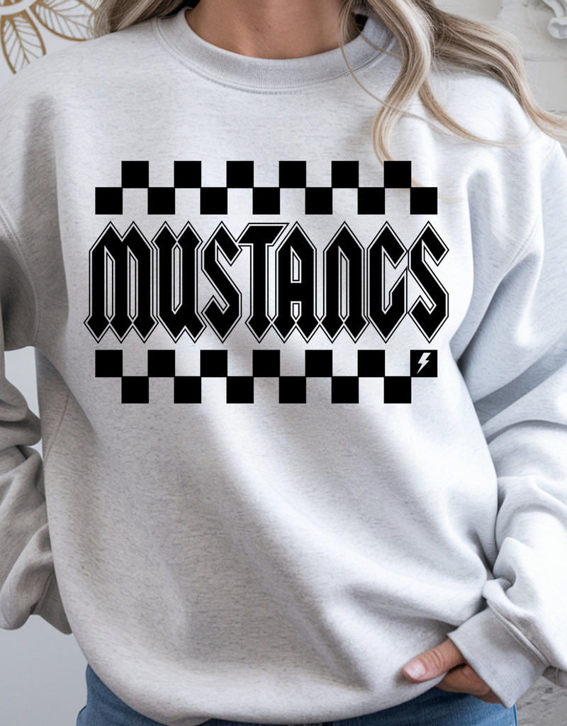 Gildan Checkered Mustangs Ash Gray Crew (S-3XL)