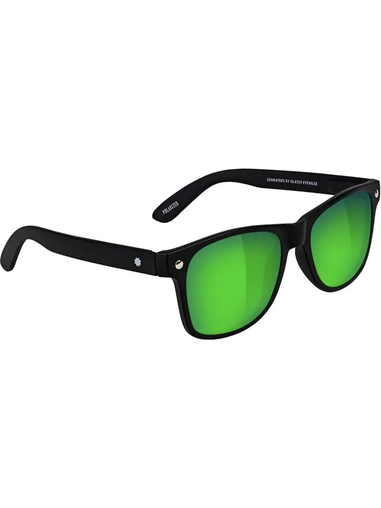 Glassy Glassy Sunglasses Leonard Polarized - Matte Black Green Mirror