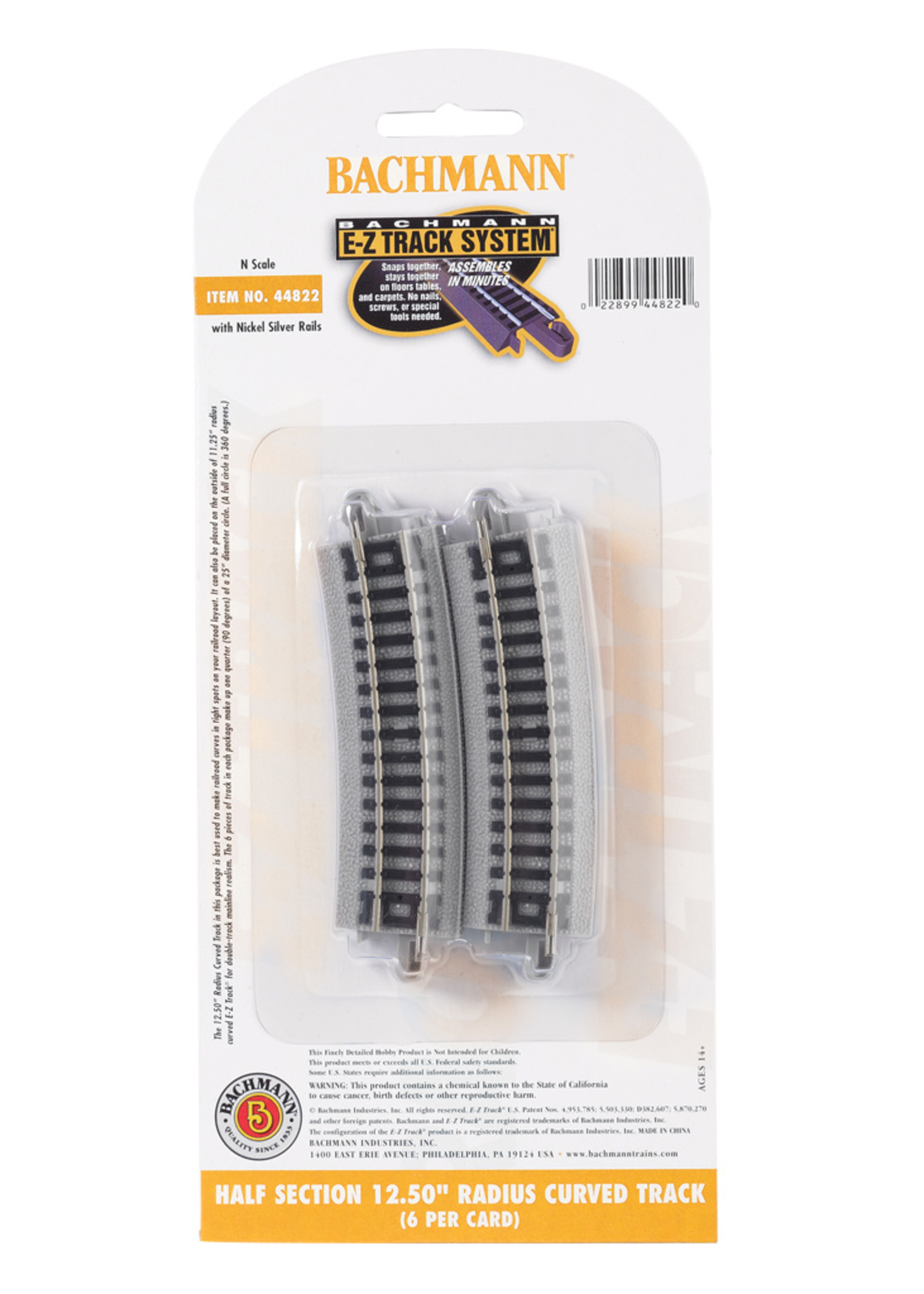 Bachmann 44822 - Half Section 12.50" Radius Curved - N Scale EZ Track