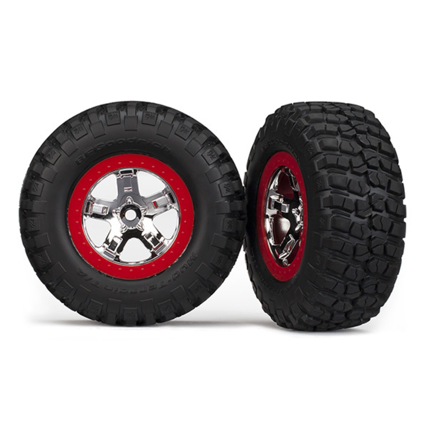 Traxxas 5867 - SCT Chrome, Red Beadlock Wheels / BFGoodrich® Mud-Terrain™ T/A® KM2 Tires