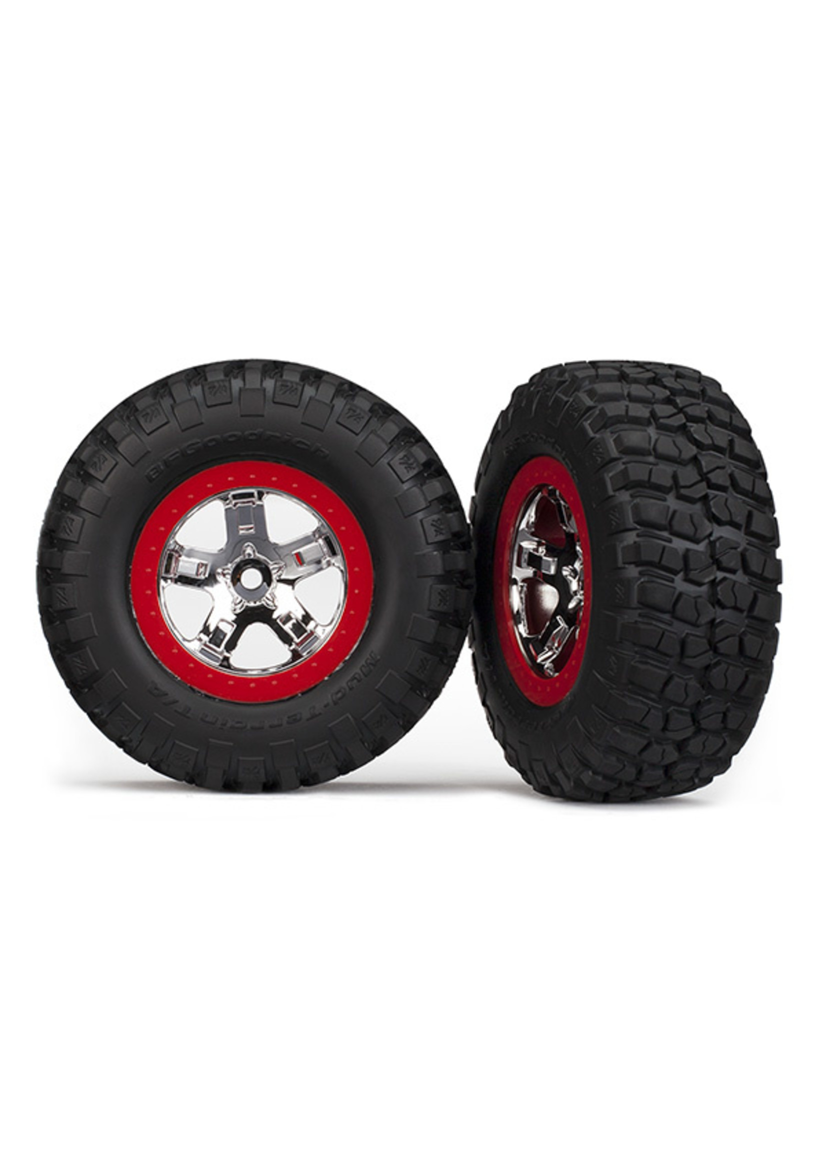 Traxxas 5869 - SCT Chrome, Red Beadlock Wheels / BFGoodrich® Mud-Terrain™ T/A® KM2 Tires