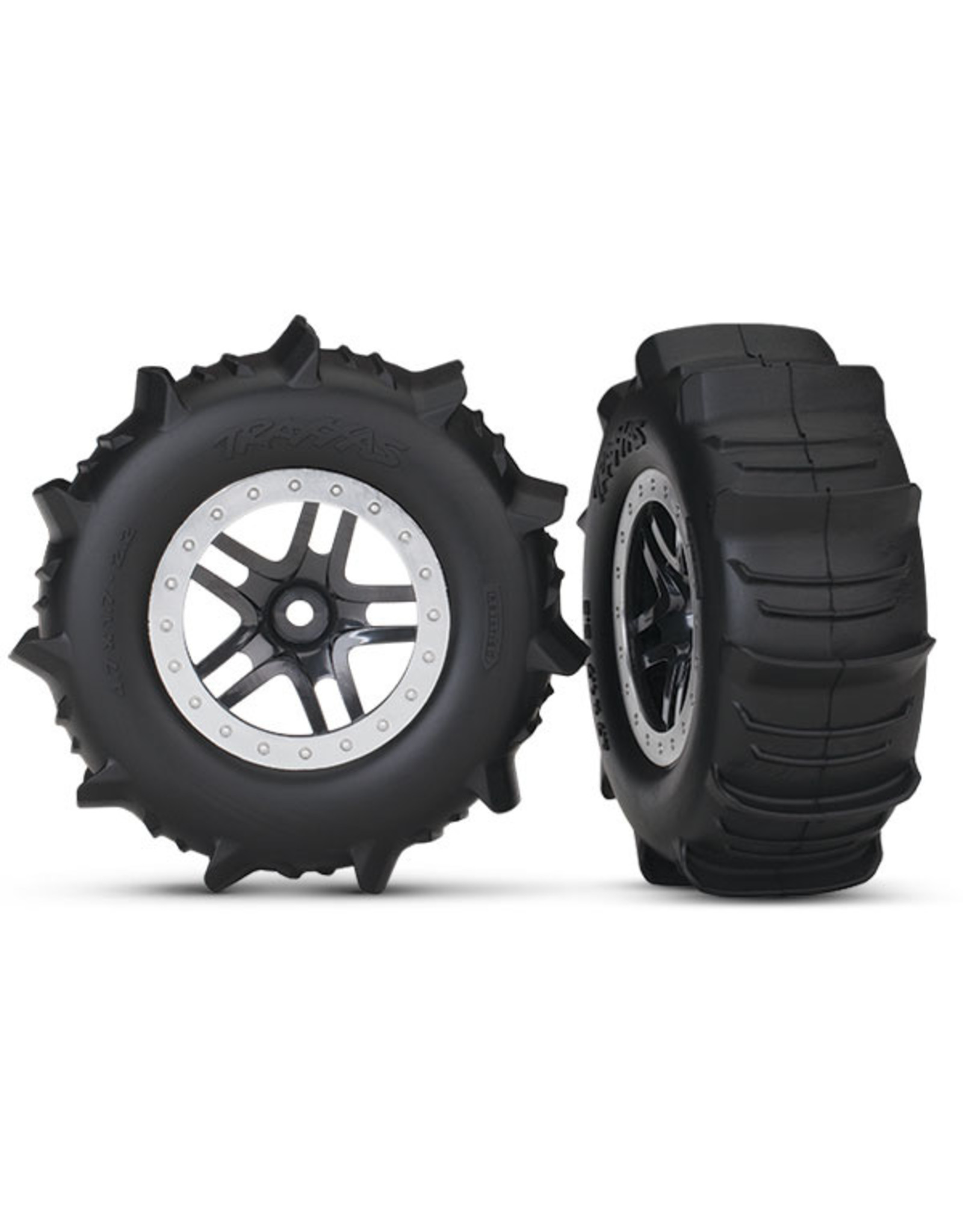 Traxxas 5891 - SCT Split-Spoke Satin Chrome Wheels / Paddle Tires - Hub Hobby