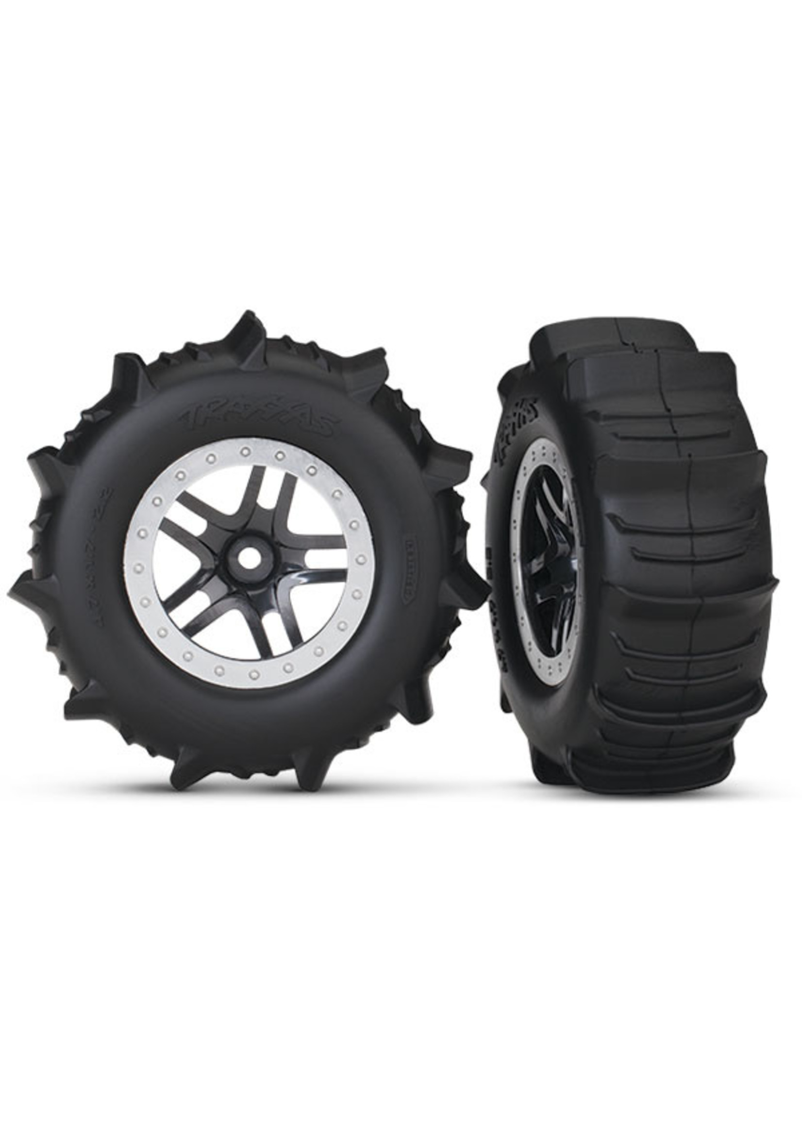 Traxxas 5891 - SCT Split-Spoke Satin Chrome Wheels / Traxxas Paddle Tires