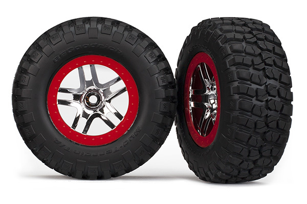 6873A - SCT Split-Spoke Chrome, Red Beadlock Wheels / BFGoodrich® Mud-Terrain™ T/A® KM2 Tires