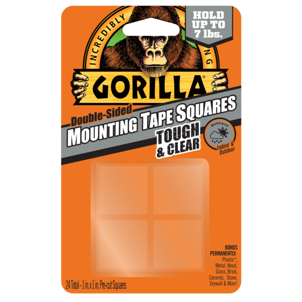 Gorilla - Clear Mounting Tape Squares (1in, 24pck)
