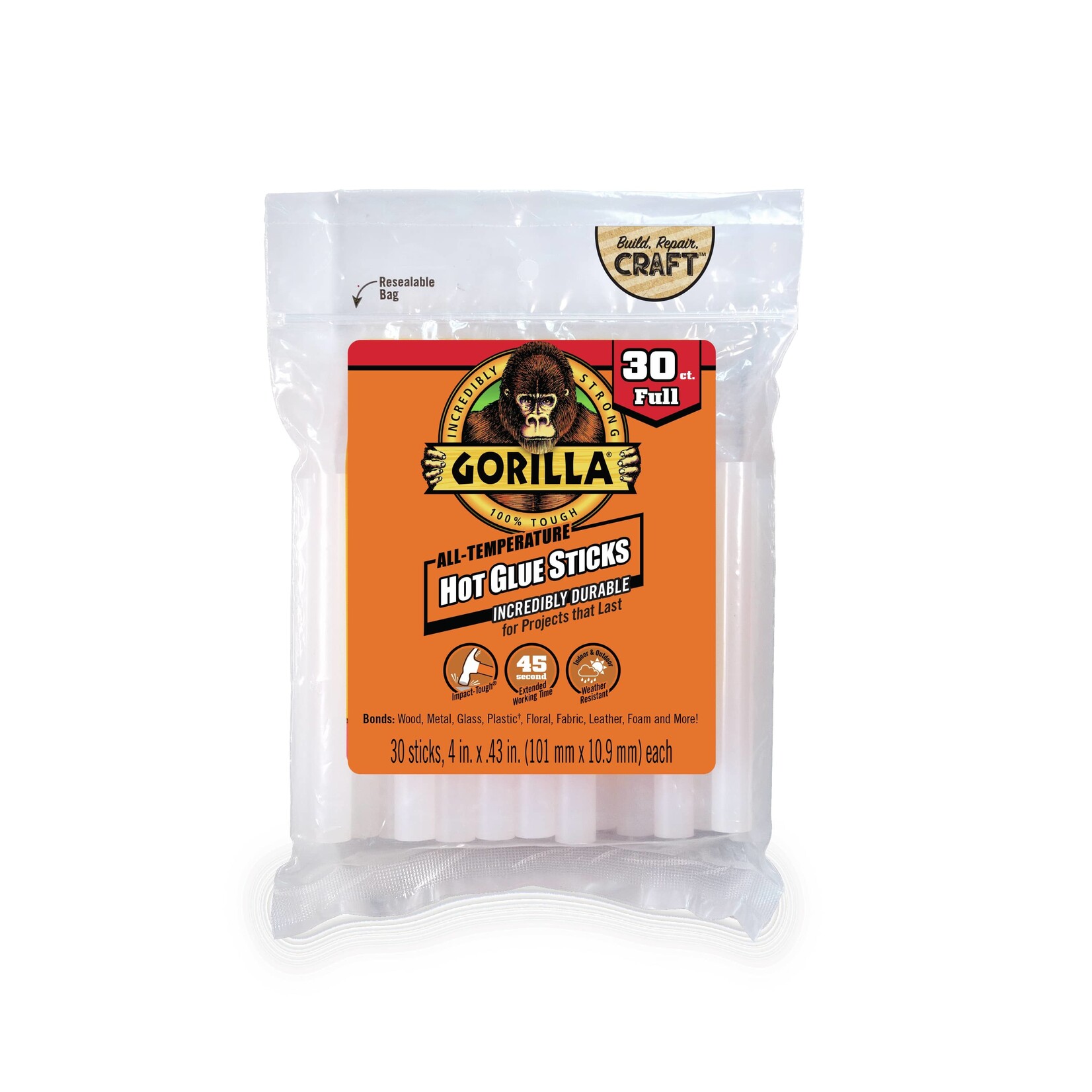 Gorilla Glue Gorilla - Hot Glue Stick Full Size (4in, 30pck)