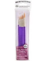 Royal Brush Manufacturing 9131 - Gold Taklon Brush Set 5-Pack - Round